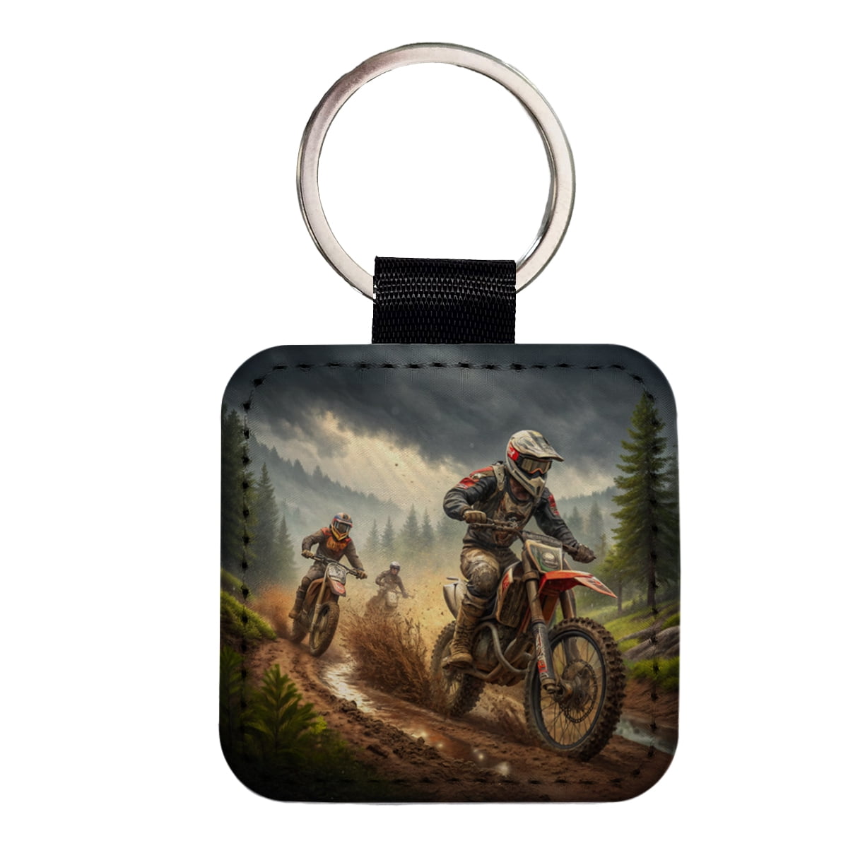 Motocross Off Road Dirt Bikes Racing Faux Leather Square Keychain ...