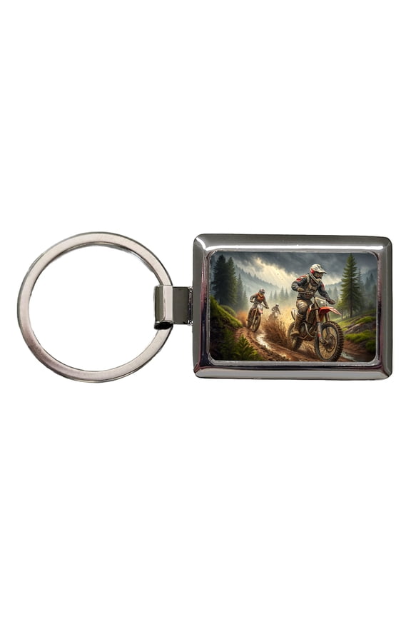 Motocross Off Road Dirt Bikes Racing Metal Rectangle Keychain