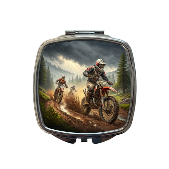 Motocross Off Road Dirt Bikes Racing Travel Makeup Handbag Purse Small Pocket Compact Mirror