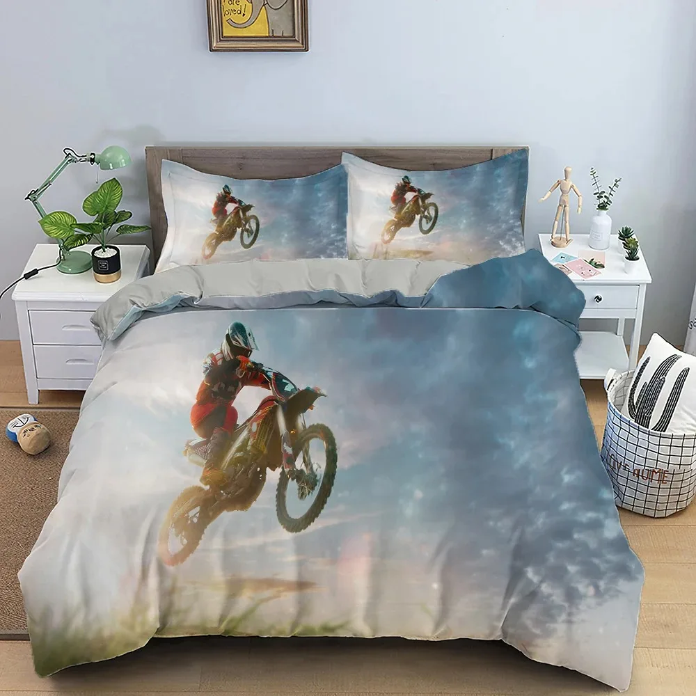 Motocross Offroad Race Motorcycle Dirt Bike Rider Bedding Set Boys