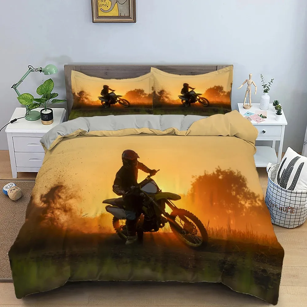 Motocross Offroad Race Motorcycle Dirt Bike Rider Bedding Set Boys