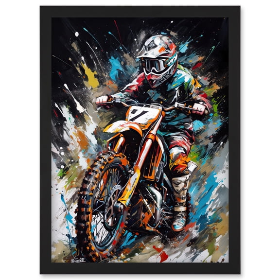 Motocross Race Driver Number 7 Racing Action Shot Artwork Framed Wall Art Print A4
