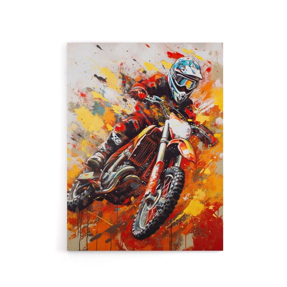 Motocross Race Motorcycle Sport Oil Canvas Wall Art Print 24X32"