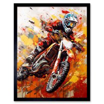 Motocross Race Motorcycle Sport Oil Painting Art Print Framed Poster Wall Decor 12x16 inch