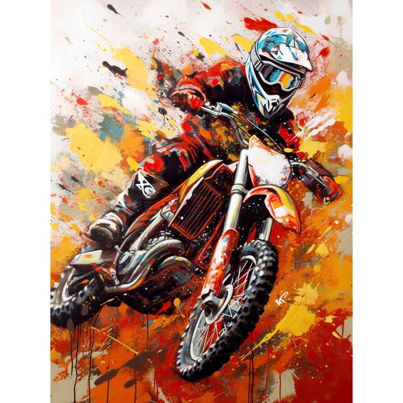 Motocross Race Motorcycle Sport Oil Painting Extra Large XL Wall Art Poster Print
