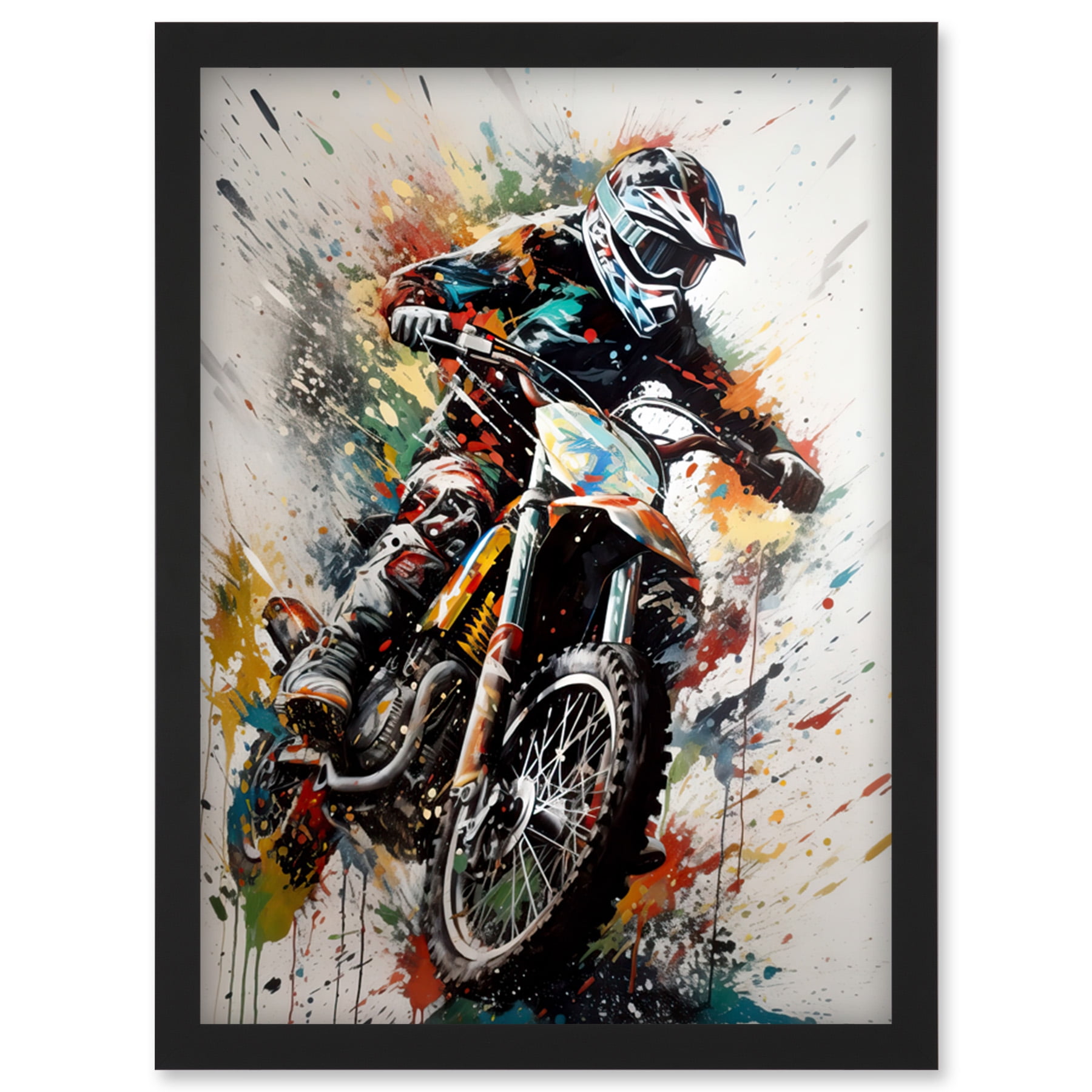 Motocross Racer Paint Splat Action Shot Portrait Artwork Framed Wall ...