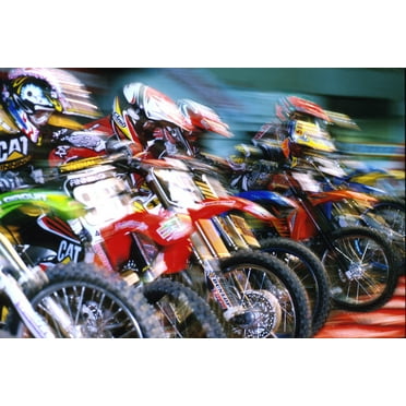 Motocross Racing Motorbikes Poster Bikes in Action Race Starting Line Racers Photo Photograph Cool Wall Art Print Poster 18x12