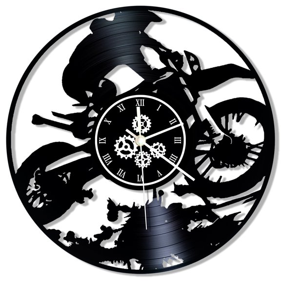 Motocross Racing Vinyl Wall Clock for Boys Man Cave Bedroom Adrenaline Sports Home Decor Timepieces Extreme Dirt Bike Off-Road Motorcycle Retro Wall Clock Mountainbiker Gift