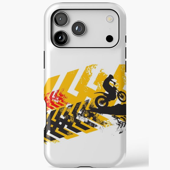 Motocross Rider Action Silhouette Tire Tracks Yellow Black Red for iPhone Case 11 to 17 Pro Max