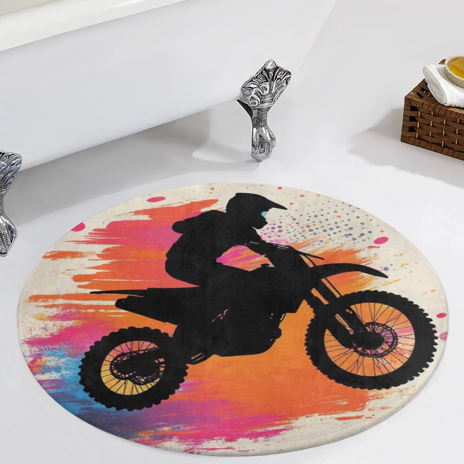 Motocross Rider Dirt Bike With Abstract Background-1 Area Round Carpet ...
