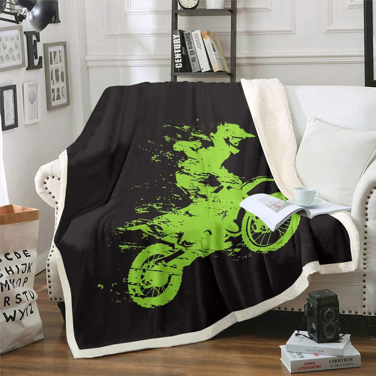 Dirt Bike Racing Hooded Blanket Blue