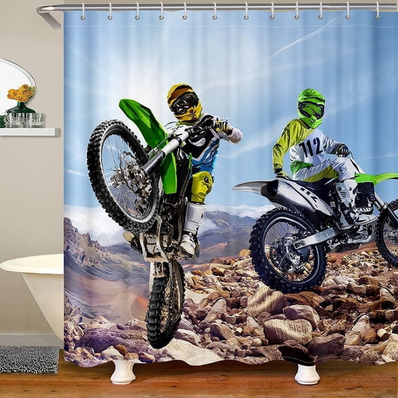 Motocross Rider Waterproof Bath Curtain Boys Extreme Sports Theme Bathroom Curtain Dirt Bike Shower Curtain for Kids Teens Motorcycle Bathroom Accessories Stalls Decor 72"X84"