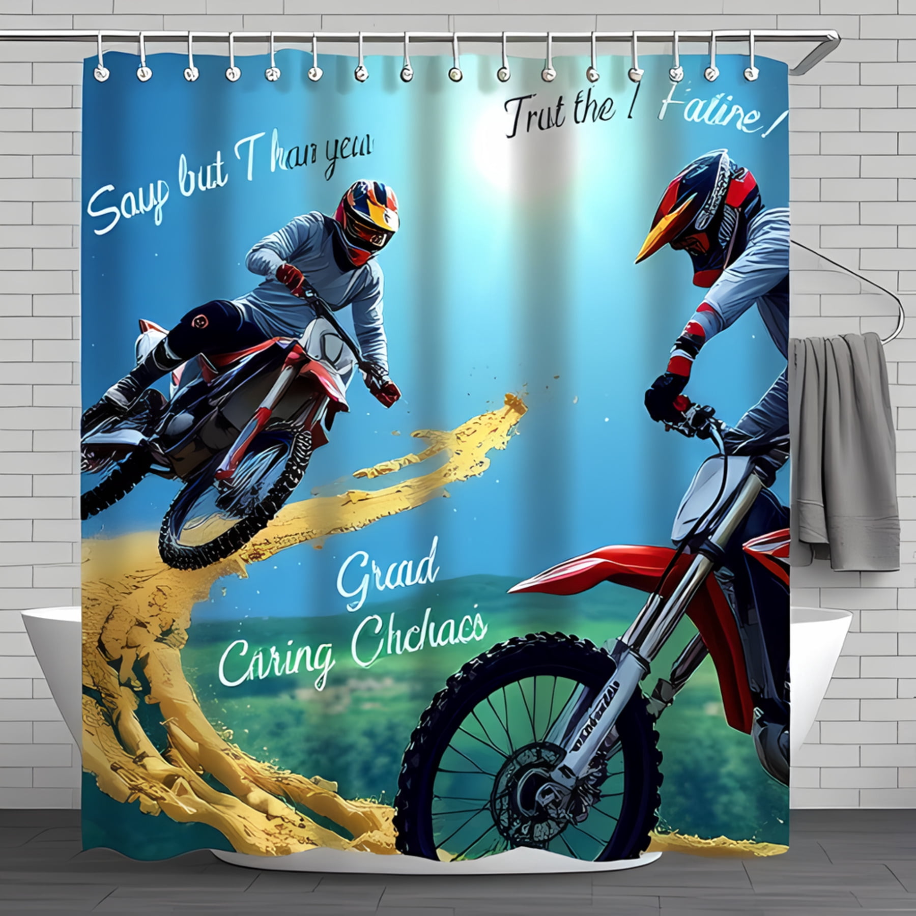 Motocross Riders Action Shower Curtain - Vibrant Design with Sand ...