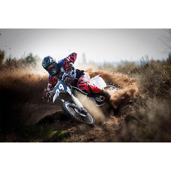 Motocross Road Racing Motorcycle Sports Wall Art Home Decor - 24x36 Inch Laminated Poster - Stunning Detail and Bold Colors