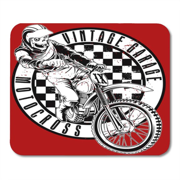 Motocross Skull and Vintage Motorcycle Garage Circuit Man Old Champion Mousepad Mouse Pad Mouse Mat 9x10 inch