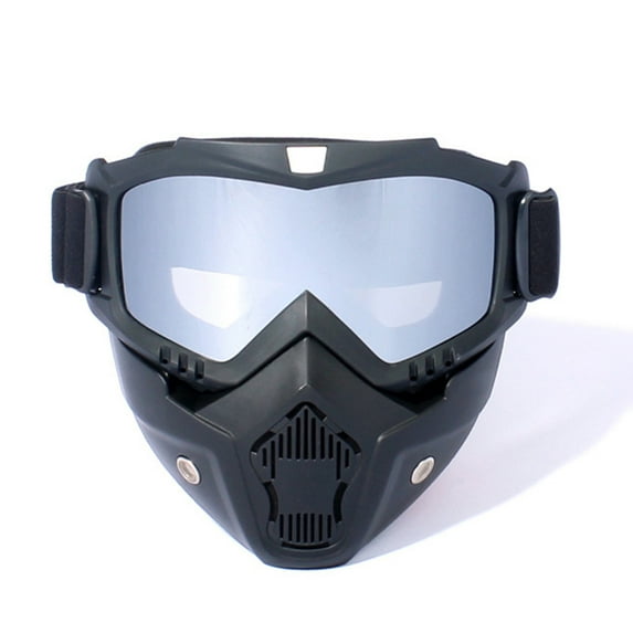 Motocross Sunglasses Windproof Cycling Riding Skiing Goggles with Mouth Mask UV Protection Bike Motorcycle Cycling Helmet Mask (Silver)