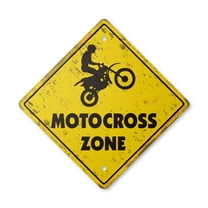 Motocross Vintage Crossing Sign Zone Xing | Indoor/Outdoor Plastic | 12" Tall rustic dirt bike supercross cycle racing tricks track racer BMX