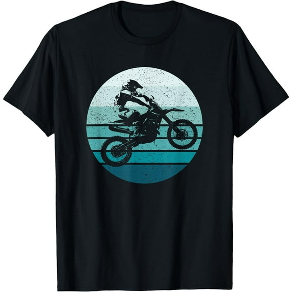 Motocross Vintage Dirt Bike Rider Sunset Background Softstyle Unisex T-Shirt,Black Color,Size YXL