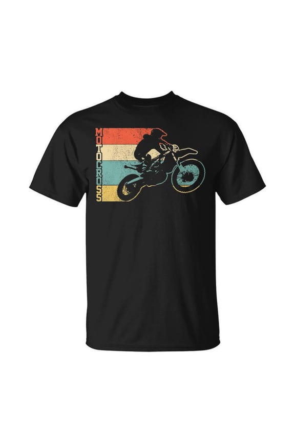 Motocross Vintage Enduro Dirt Bike Graphic Tee Unisex Adult Cotton MX Motorcycle Biker Design T-Shirt for Racing Outdoor Adventure Casual Wear, Size S, Color Black
