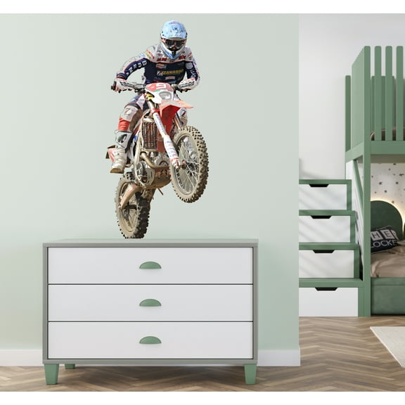 Motocross Wall Decal 56" Tall Dirt Bike Rider Sticker for Bedroom, Garage, or Game Room Decor se274