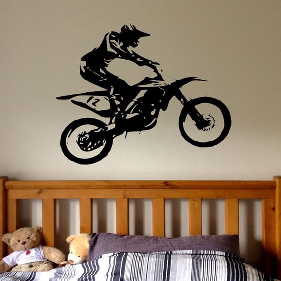 Motocross Wall Decal Boy- Dirt Bike Wall Decals Personalized Stickers Kids Boys Room Nursery Boy Decor Waterproof 71x57cm