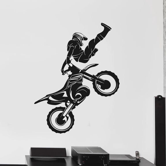 Motocross Wall Decal Motorcycle Rider Speed Extreme Sport Motor Race Vinyl Window Stickers Teens Room Garage Home Decor Art 42x32cm
