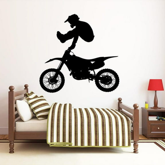 Motocross Wall Decal Motorcycle Wall Sticker Dirt Bike Wall Decor Teenagers Boys Bedroom Decoration Removable Vinyl Decal 42x43cm