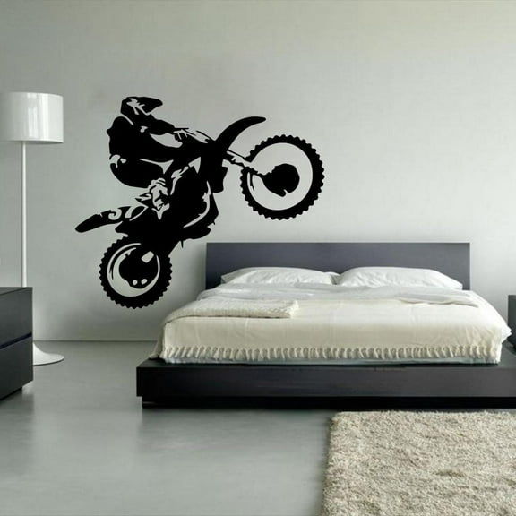 Motocross Wall Sticker Bedroom Boy Room Dirt Bike Dirtbike Moto Bike Wall Decal Kids Room Baby Nursery Vinyl Home Decor Art DIY 56cmx47cm