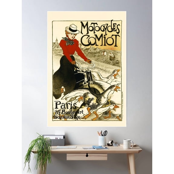 Motocycles Comiot Paris By Thã©Ophile Alexandre Steinlen Vintage French Bicycle Advertisement Poster Wall Art, Modern Wall Decor For Living Room Bedroom, 8x12 UNFRAMED