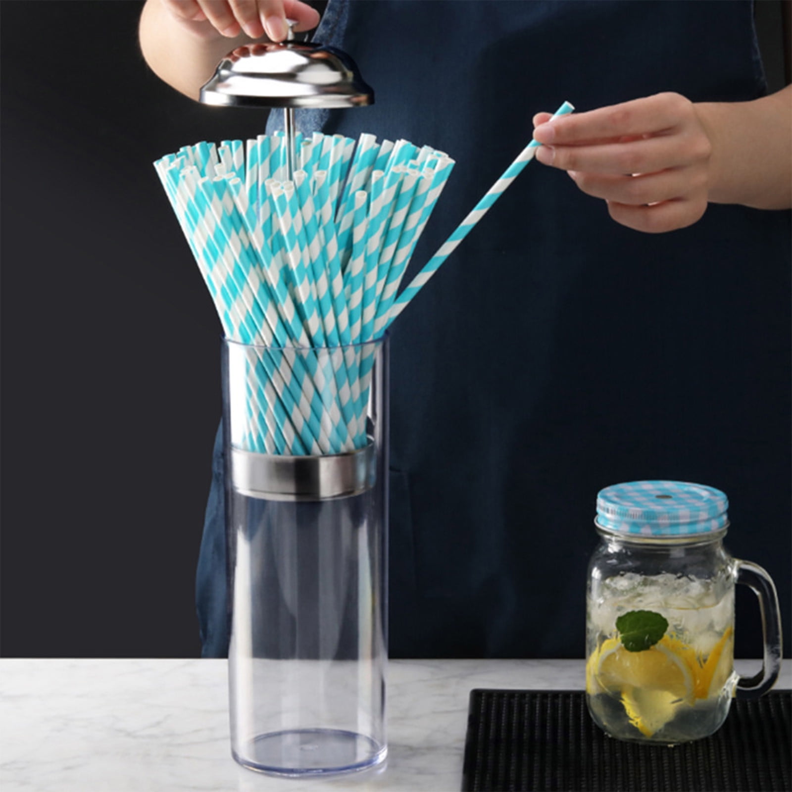 Motoen Glass Straw Dispenser Drinking Straw Organizer Container with