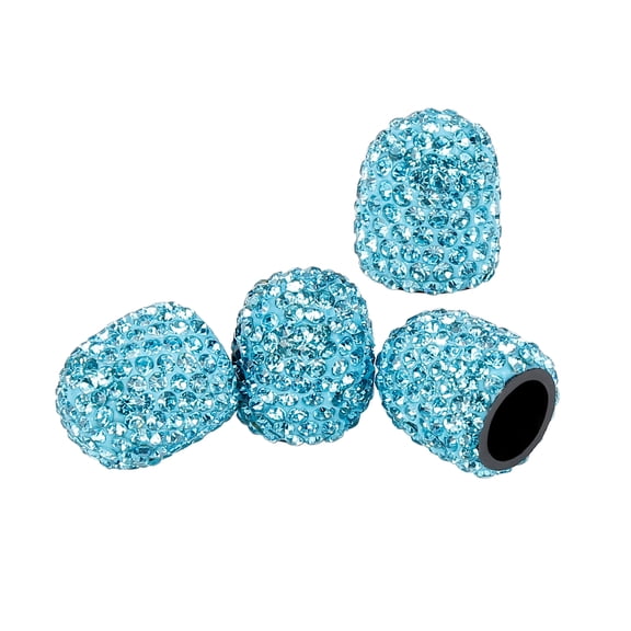 Motoforti 4PCS Valve Stem Caps Handmade Faux Crystal Rhinestone Universal Car Tire Valve Caps Chrome Dustproof Bling Car Accessories Lake Blue