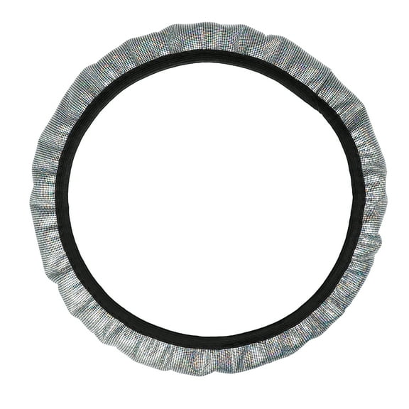 Motoforti Faux Leather Bling Silver Tone Steering Wheel Cover Universal Car Accessories