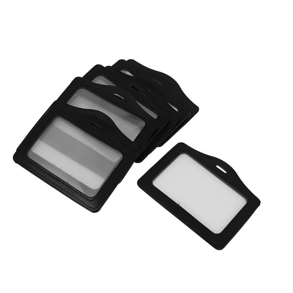 Motoforti Faux Leather Horizontal Name Tag Employee ID Work Badge Card Holder Black 10 Pcs