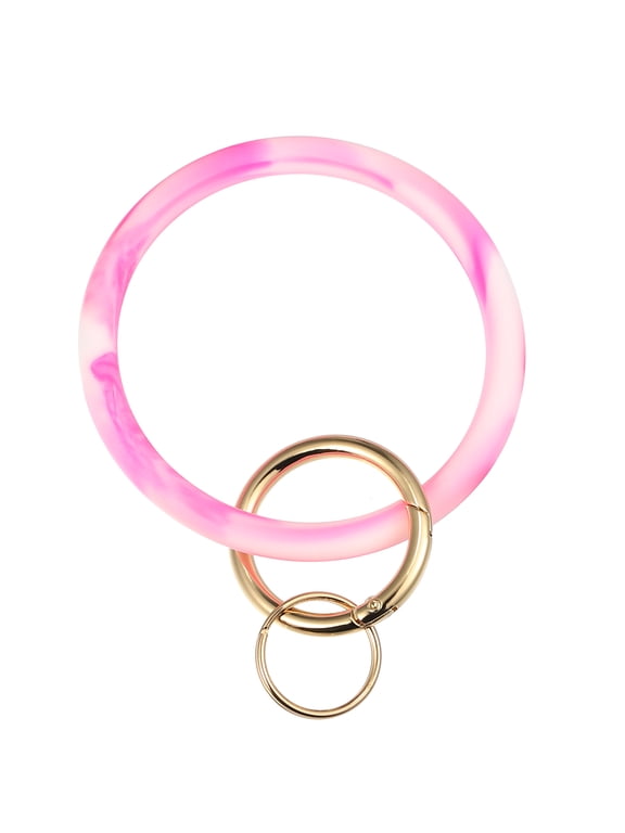 Keychain Wristlet Bracelet Silicone Key Ring Bangle Keyring for Women Round Key Chain Rose Red and White