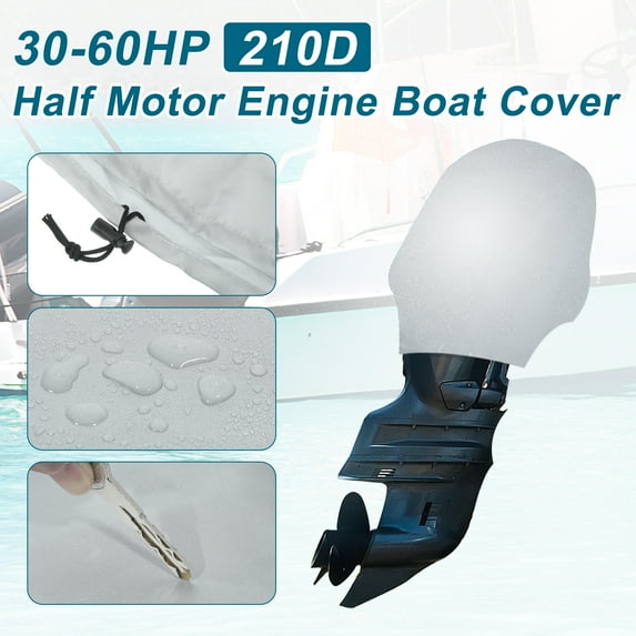 Motoforti Outboard Boat Motor Engine Cover 30-60HP Waterproof 210D Oxford Cloth Silver Tone