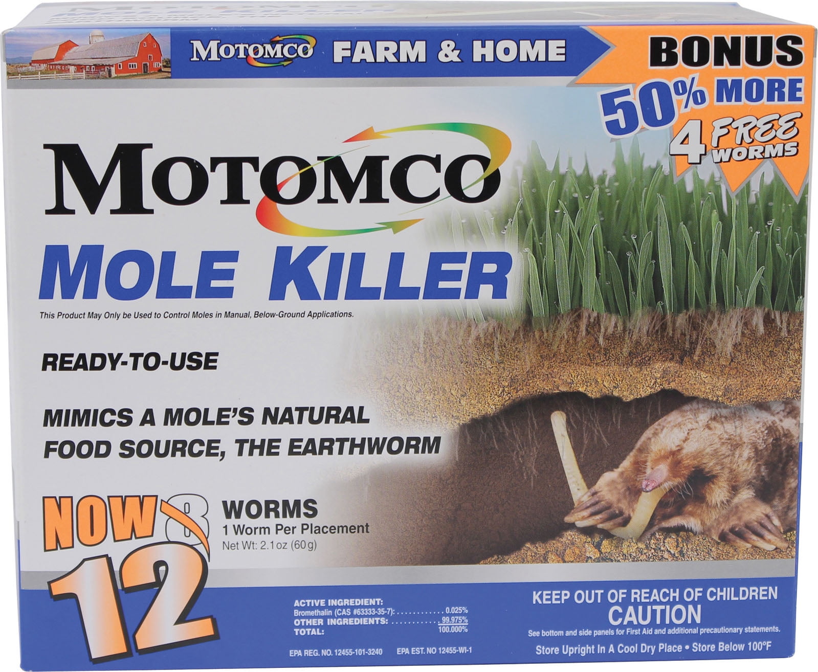 Motomco Outdoor Mole Killer Earthworms, 12 Count