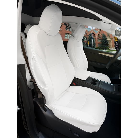 Motoptes Custom Fit Car Seat Covers for Tesla Model Y Juniper 2025 2026, Full Set Nappa Leather Seat Cover, (White)