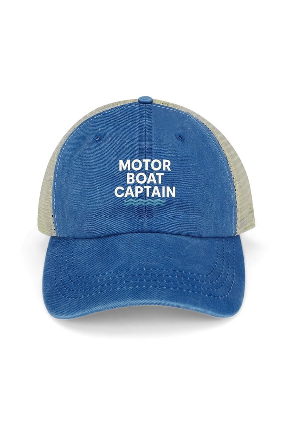 Motor Boat Captain Dark Blue Baseball Cap for Men Women, Adjustable Snapback Hats Trucker Hat