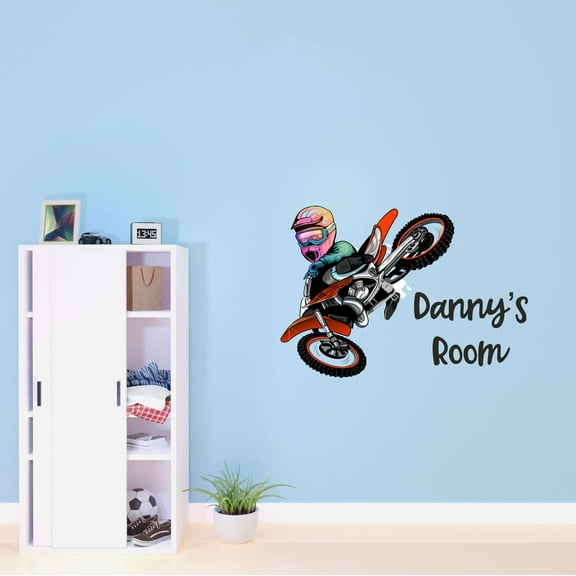 Motor Cycle Dirt Bike Personalized Name Off Road Sports Score Winner Loser Player Winner Touch Down Win Referee Holiday Gift Decorating Ideas Bedroom Wall Decal Sticker - Size: 40 In X 28 In