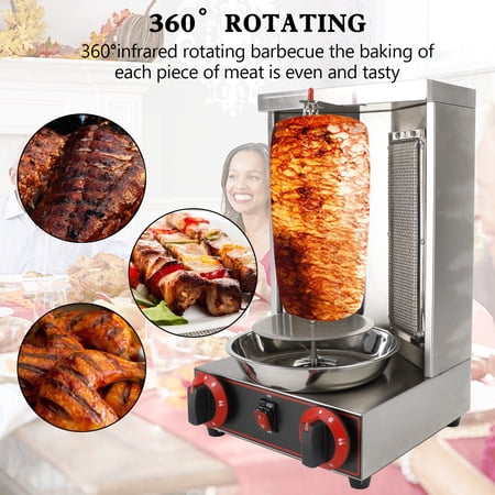 Motor Genic Vertical Broiler Shawarma Machine Silver Electric+Gas Spinning Doner Kebab Grill with Infrared