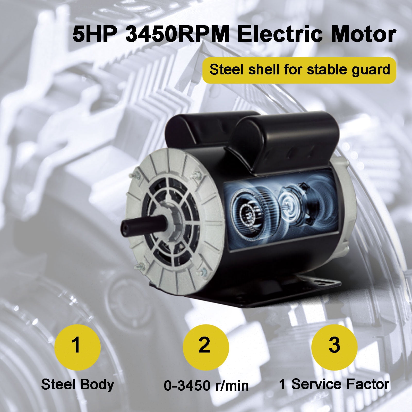 Motor Genic 5 HP SPL 3450 RPM Air Compressor Electric Motor 208-230V 60Hz 56Frame 5/8" Shaft
