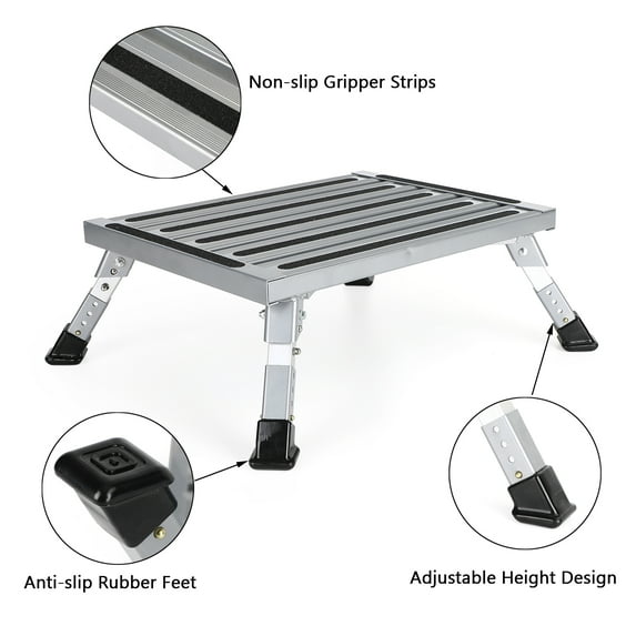 Motor Genic Folding Aluminum Platform RV Step Stool Trailer Camper Working Ladder Portable