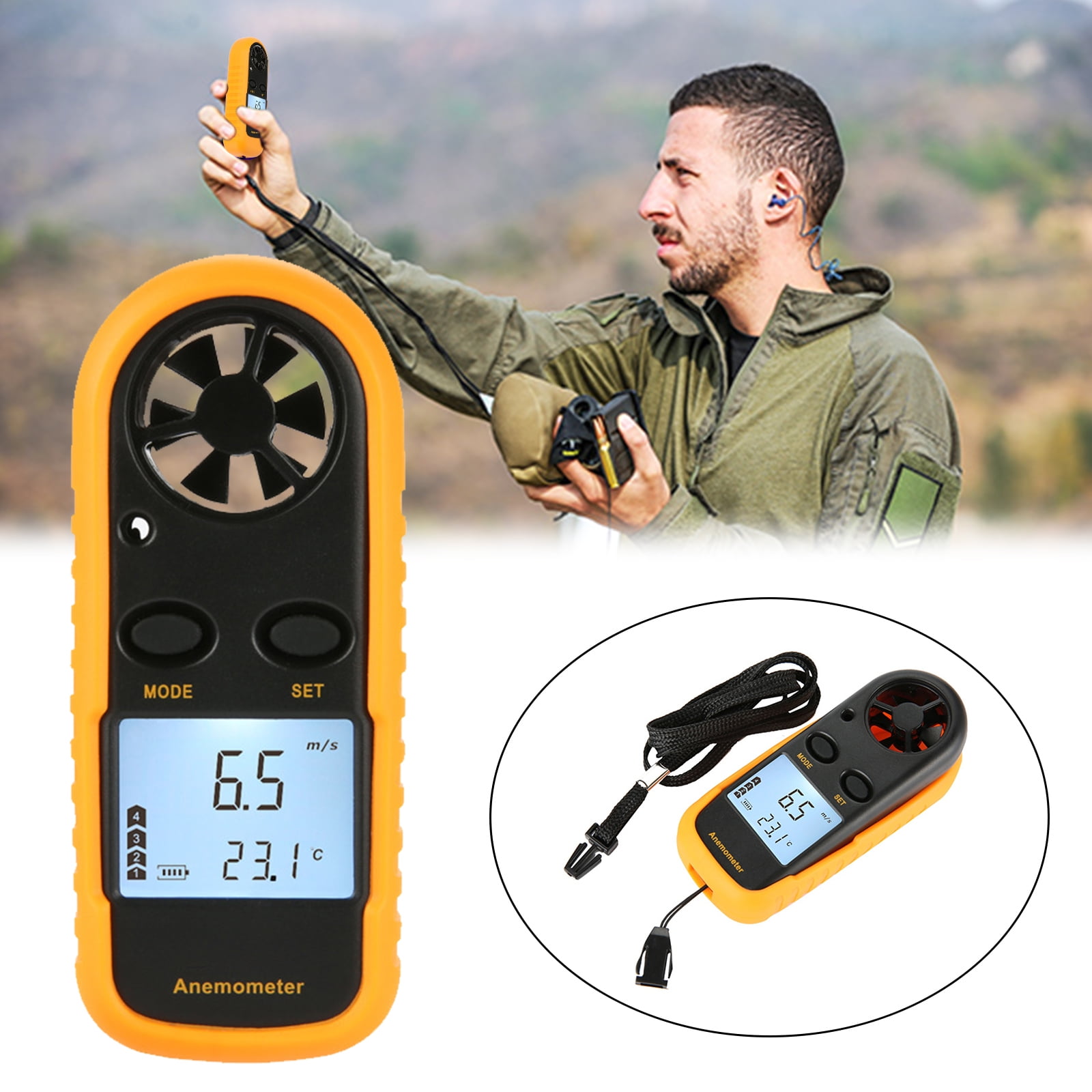 MOTORGENIC Motor Genic GM816 Digital Handheld Anemometer Wind Speed Meter Thermometer Sailing LCD