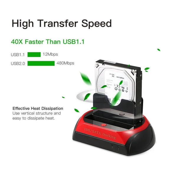 Motor Genic USB 2.0 to IDE/SATA External Hard Drive Docking Station 2 Bay 2.5" 3.5" HDD US