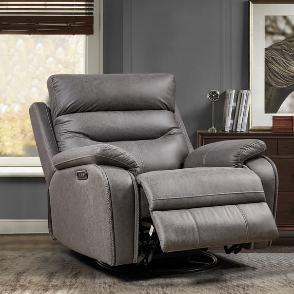Motor Rocking and 360 Degree Swivel Single Sofa Seat Recliner Chair Infinite Position for Nursing Old Person, Gray