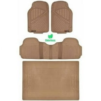 Motor Trend 100 Percent Odorless Car Floor Mats with Standard Trunk Cargo Mat, 4 Pieces Rubber Protection, Black Beige Gray