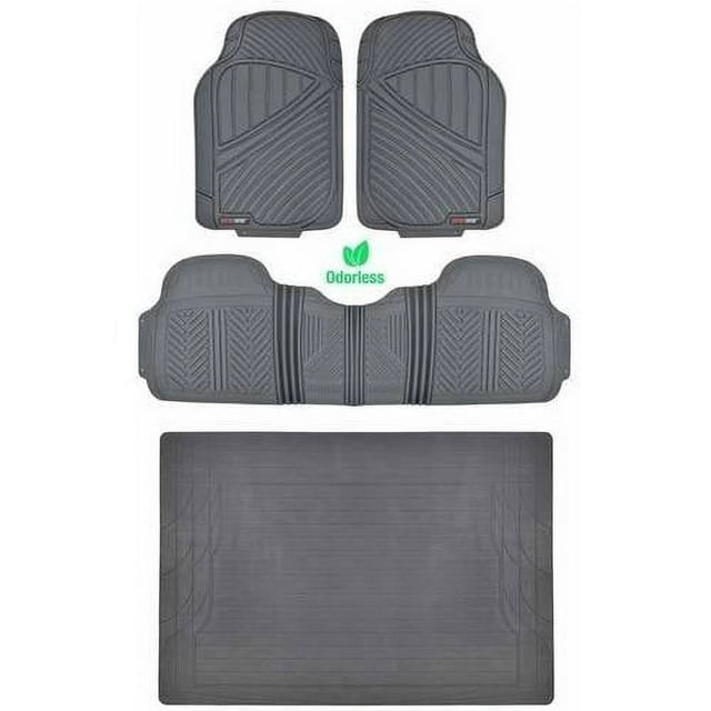 Motor Trend 100 Percent Odorless Car Floor Mats with Standard Trunk Cargo Mat, 4 Pieces Rubber Protection, Black Beige Gray