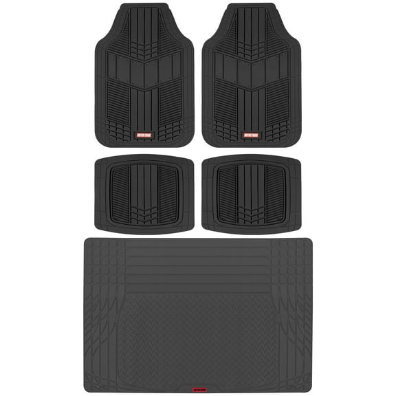 Motor Trend FlexTough Black Floor Mats for Cars & Cargo Mat Full Set - All Weather Front & Rear Rubber Automotive Floor Mats & Cargo Liner for SUV, Car, & Van - Interior Trunk Mat & Floor Cover