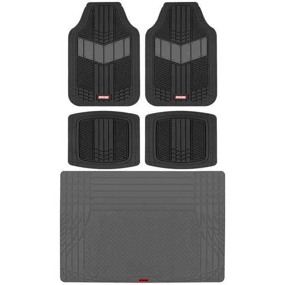 Motor Trend FlexTough Gray Floor Mats for Cars & Cargo Mat Full Set - All Weather Front & Rear Rubber Automotive Floor Mats & Cargo Liner for SUV, Car, & Van - Interior Trunk Mat & Floor Cover