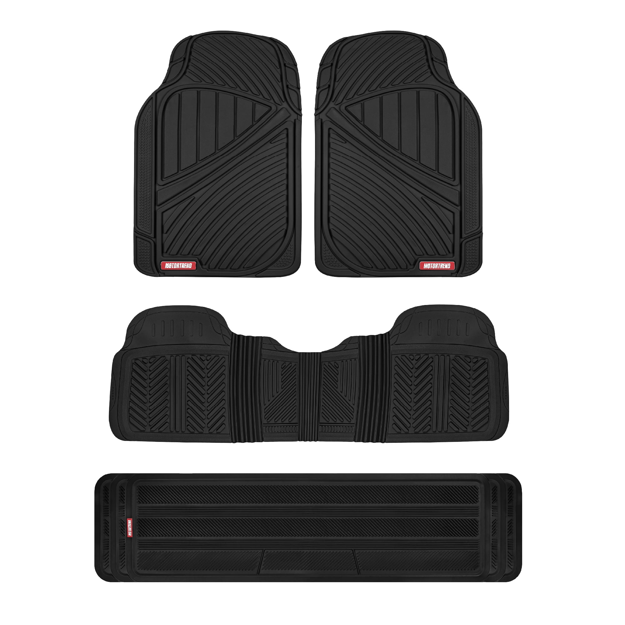 Motor Trend 3-Row Heavy Duty Rubber Floor Mats & Liners for Car SUV Van, Front 2nd & 3rd Row Durable Polymerized Latex Full Interior Protection, Extra-High Ridgeline Design, Black